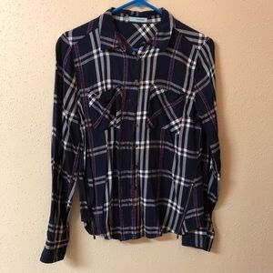 Navy/white plaid button up